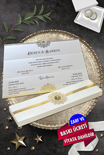 Cem Davetiye Düğün Nişan Nikah Kına Davetiyesi 931 (100 ADET) Baskı Dahil