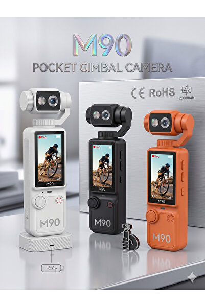 M90 Taşınabilir Gimbal Aksiyon Kamerası - Sarsıntısız 4K Video, Çift Lens, Uz...