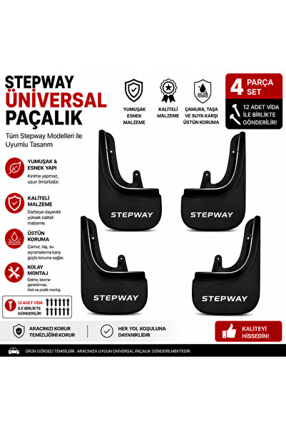 CarEste Dacia Sandero Stepway Uyumlu Üniversal Paçalık Seti 4 Parça Esnek Çam...