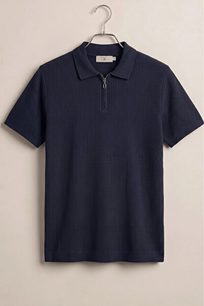 Edwox Men's Lycra Polo Neck T-Shirt Navy Blue Cd180