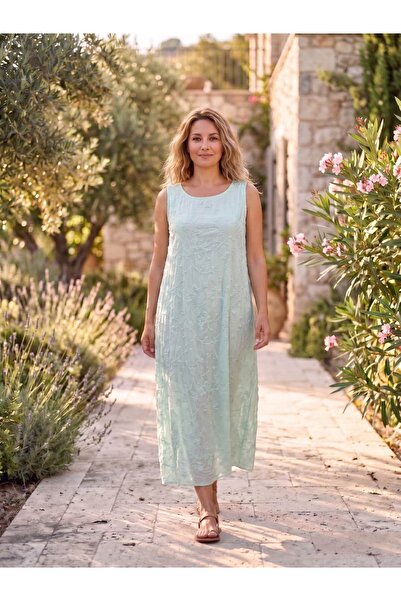 Punta Otantik YG1563 Rochie fără mâneci din bumbac italian, cu detaliu brodat...