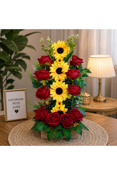 Acarflowers AYÇİÇEĞİ VE KIRMIZI GÜLLÜ ARANJMAN