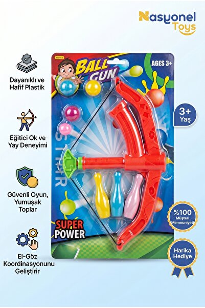 NASYONEL TOYS Çocuklar İçin Eğlenceli Ok ve Yay Seti - Yumuşak Toplar ve Renk...