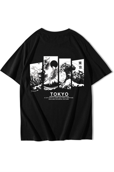 BRZ COLLECTION Tricou unisex oversize Cultura Tokyo Negru