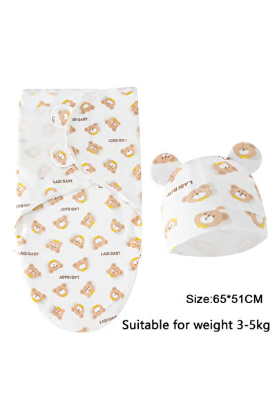 Choice22 0-6M Ivory Baby Blanket Hat Set Cartoon Printed Cotton Newborn Swadd...