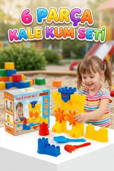 Tıfıl Toys 34cm Kale Kum Değirmen! 6 Parçalı Kürek ve Tırmıklı Döndürülebilir...