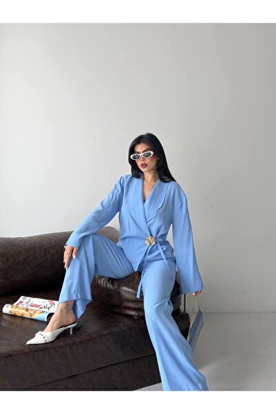 D'RECCY Floral Accessory Detailed Tied Oversized Jacket Trousers