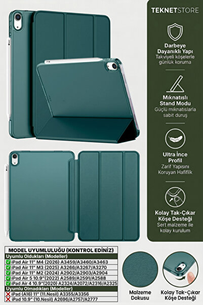 TEKNETSTORE iPad Air 11" M4 M3 M2 Uyumlu Kılıf Ultra İnce Standlı Akıllı Uyku...