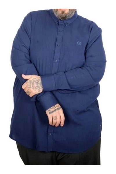 cusseli Large Size Men's Long Sleeve Linen Shirt C20396 Indigo