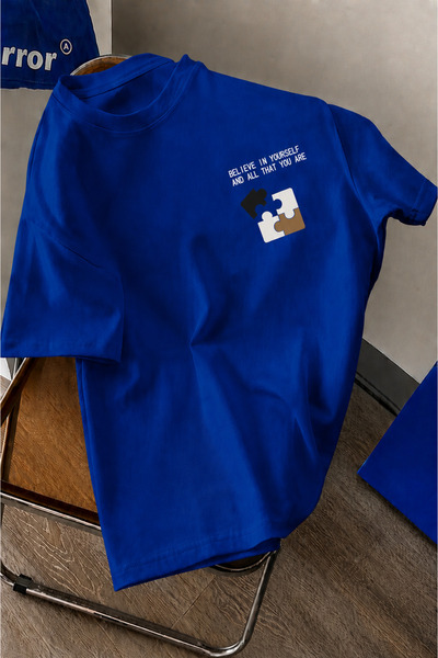 Wish BF Believe Puzzle Baskılı Oversize T-shirt