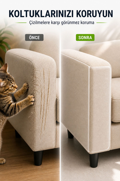 AYACO TREND Kedi Koltuk Tırmalama Koruyucu Şeffaf Yapışkanlı Mobilya Tırmalama Önleyici Bandı 20x50 Cm