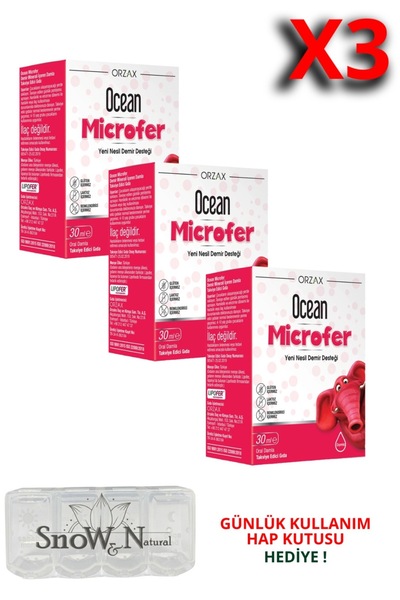 Ocean Microfer 30 ml Oral Damla Yeni Nesil Demir Desteği ( 3 ADET) + Hap Kutu...