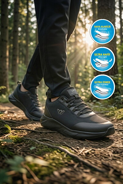 WALKWAY Black Mesh Lightweight Flexible Large Size Men's Sports Shoes Pete m