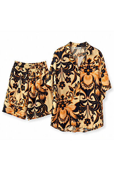 HANIQA Women's Blue Patterned Shorts Suit-1066