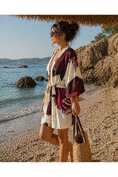 Montisu Women's Belted Cotton Linen Kimono Summer Beach Wear Mother Daughter Can Be Matched