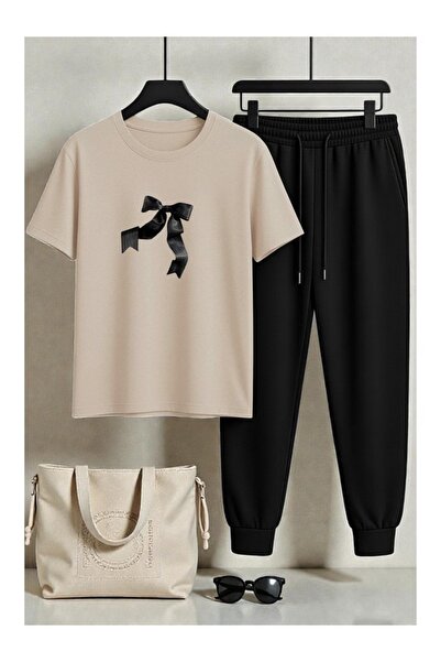 LAVİTTA Fashionable casual set: comfortable cut black trousers with a colored...