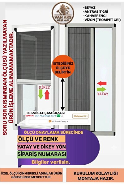 Van Aks Meşe Yapı Akordeon Pileli Sürgülü Stor Pencere Sinekliği (EN=50&BOY=1...
