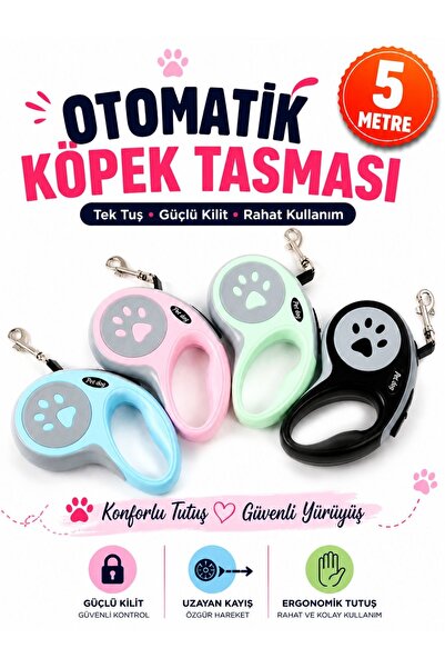 HAYHAYPETSHOP 5 Metre Otomatik Uzayan Köpek Tasması Güçlü Kilitli Ergonomik T...