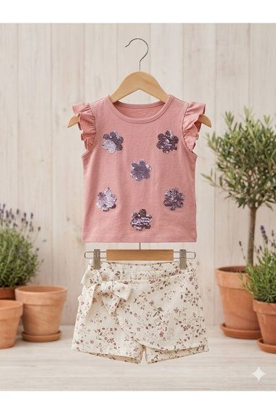 Erca Home Tekstil Ürünleri Pul Embroidered Shorts and Skirt Girls' Set 9 Months, 12 Months, 18 Months, 2 Years Girls