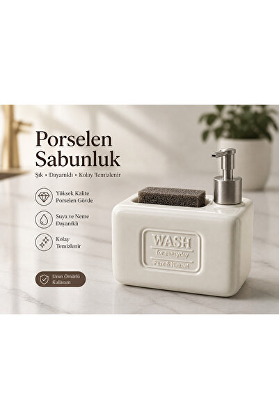 Generic Porselen Sabunluk Sünger Bölmeli | Mutfak & Banyo Sıvı Sabun Dispense...