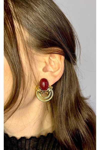 Vivante Vintage Style Stone Detailed Gold Tarnish-Resistant Steel Premium Earrings