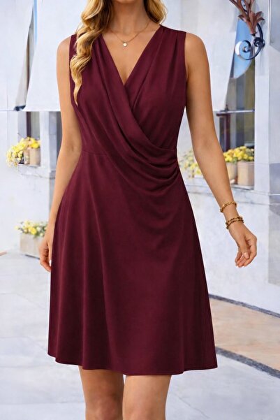 MEKs Women's Strappy Double-Breasted Collared Short Janjan Crepe Dress with P...