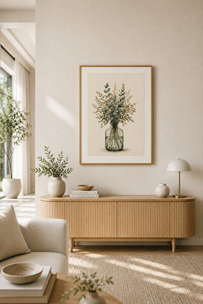 ARTI HOME Natürel Çiçek Vazolu Dekoratif Tablo – Minimalist Duvar Dekoru