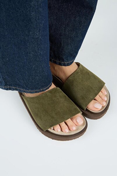 Manijero Lizette Women's Genuine Leather Single Strap Khaki Slippers