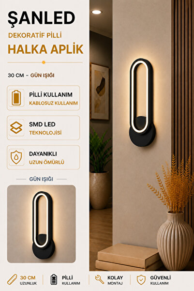 ŞANLED Dekoratif 20W Halka Modeli İç Mekan Siyah Kasa Gün Işığı 30 cm Duvar A...
