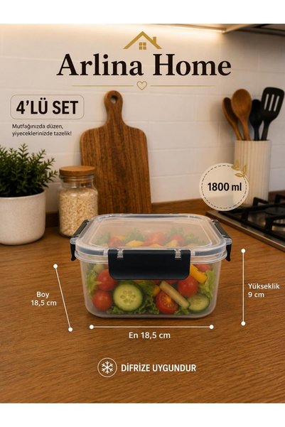 genel tr Softchef Leakproof Square 4-Piece Storage Container Navy Blue