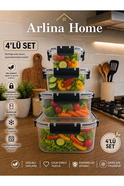genel tr Softchef Leakproof Square 4-Piece Storage Container Navy Blue