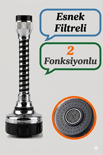 Neler Geldi Neler Esnek 2 Fonksiyonlu Metal Musluk Başlığı Filtreli Su Tasarr...