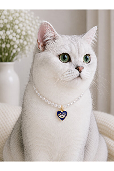 HALHALMILL Heart with Eyes Dangling Pearl Cat Necklace