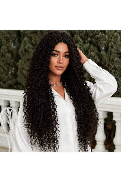 Mina Peruk Afro Dalga Fiber Sentetik Tül Peruk - Koyu Kestane