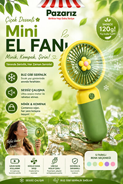 pazariz Mini Taşınabilir Fan Vantilatör Telefon Tutucu Stand Özellikli Meyve ...