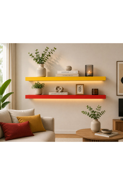 BMD MOBİLYA Sarı Kırmızı İkili Duvar Rafı Galatasary Konsept Modern Dekoratif...