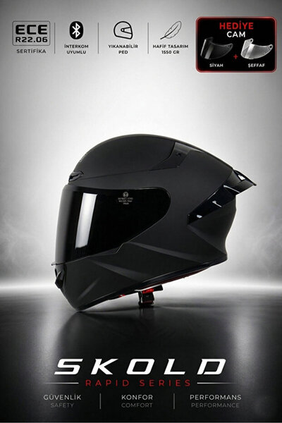SKOLD Rapid Full-Face Motosiklet Kaskı Mat Siyah (ECE-22.06)