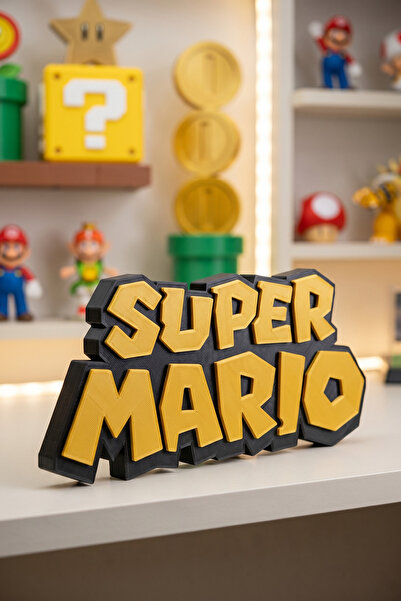 loftico Super Mario Logo Dekoratif Masa & Raf Süsü – 20 cm