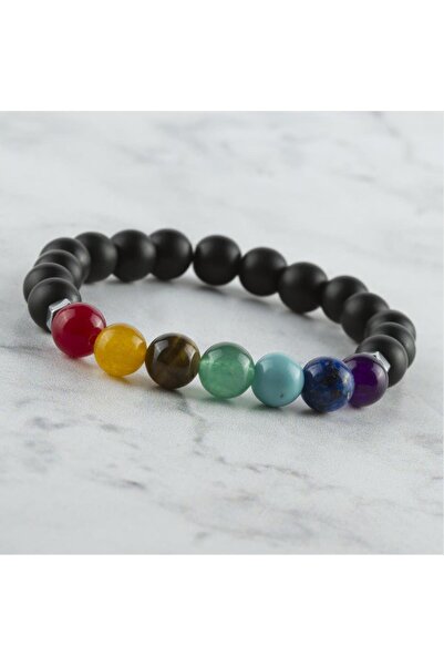 ZERO LAND Ilkeshop 7-Piece Natural Stone (100627) Chakra Bracelet-Black