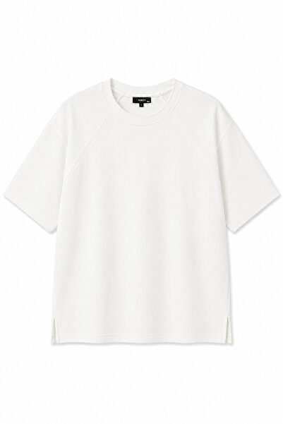 VAMOSCLO Oversize Reglan Kol Basic Tişört Ekru