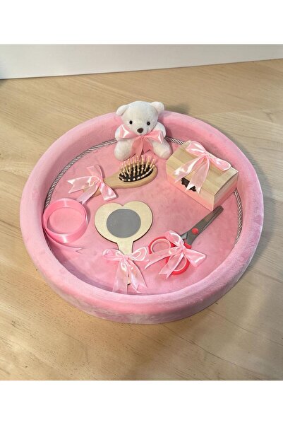 Botez Set tavita pentru taiere mot/turta – catifea – roz