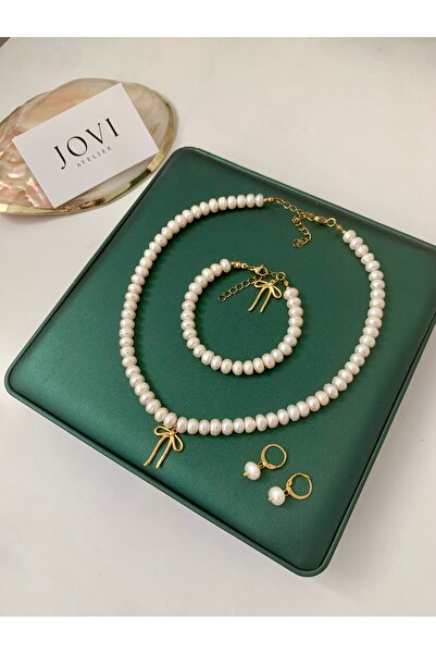 JOVİ ATELİER Doğal Rondela Kadın İnci Kolye Bileklik Küpe Seti | Fiyonk Kurde...