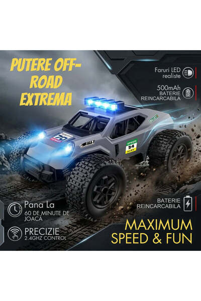 DrKala Monster Truck RC Off-Road cu Telecomandă, 25 km/h, Scara 1:20, Suspensie Anti-Șoc, Aderență Ridicată