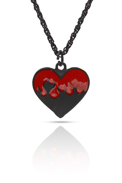 kolbi Flame Heart Necklace Black Heart Necklace with Flame Detail - Black Col...