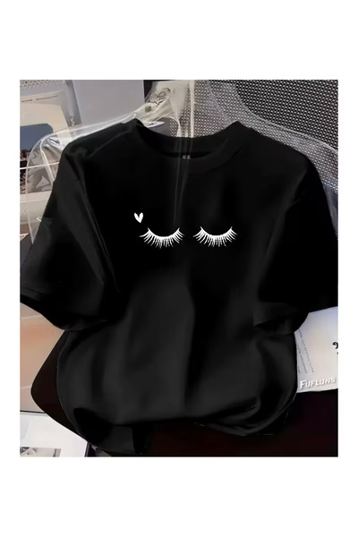 Massgai Μπλουζάκι Unisex με στάμπα βλεφαρίδων, Oversize, 100% βαμβάκι