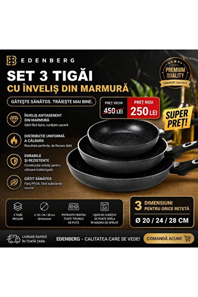Brilli Set 3 Tigăi – Invelis Marmură