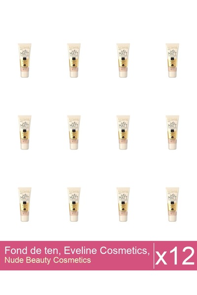 Makeup Set 12x Fond de ten, Eveline Cosmetics, Satin Matt, 102 Vanilla, 30 ml