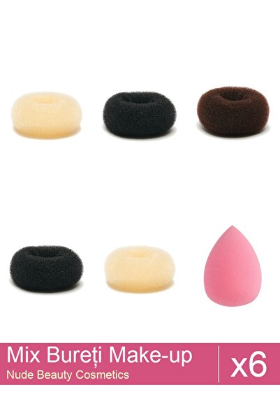 Makeup Set Mix 6 products Sponges: Brown bun sponge - 9 cm diameter, Blonde b...
