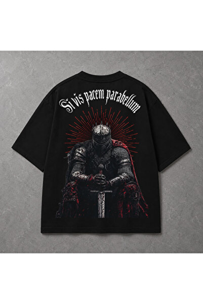 YOLO STREET Sivis Pacem Parabellum Oversize Μαύρο T-Shirt με στάμπα Knight Un...