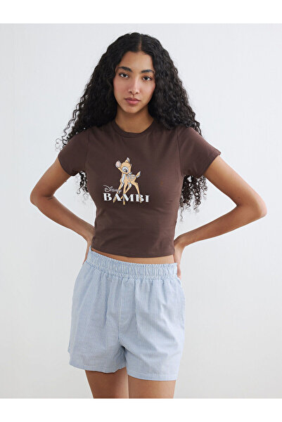 LC Waikiki NEVAVM Γυναικείο Crop με οβάλ λαιμόκοψη και στάμπα Bambi